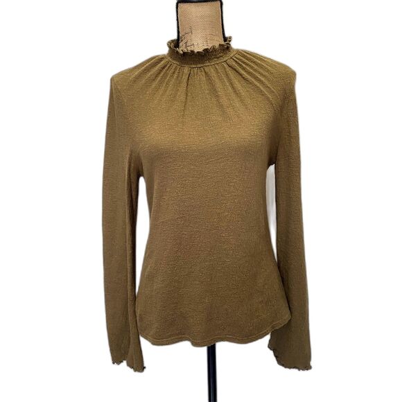 Madewell Texture & Thread Ruffle Mock Neck Top Gauze Olive Green Size Small‎ - Picture 2 of 6